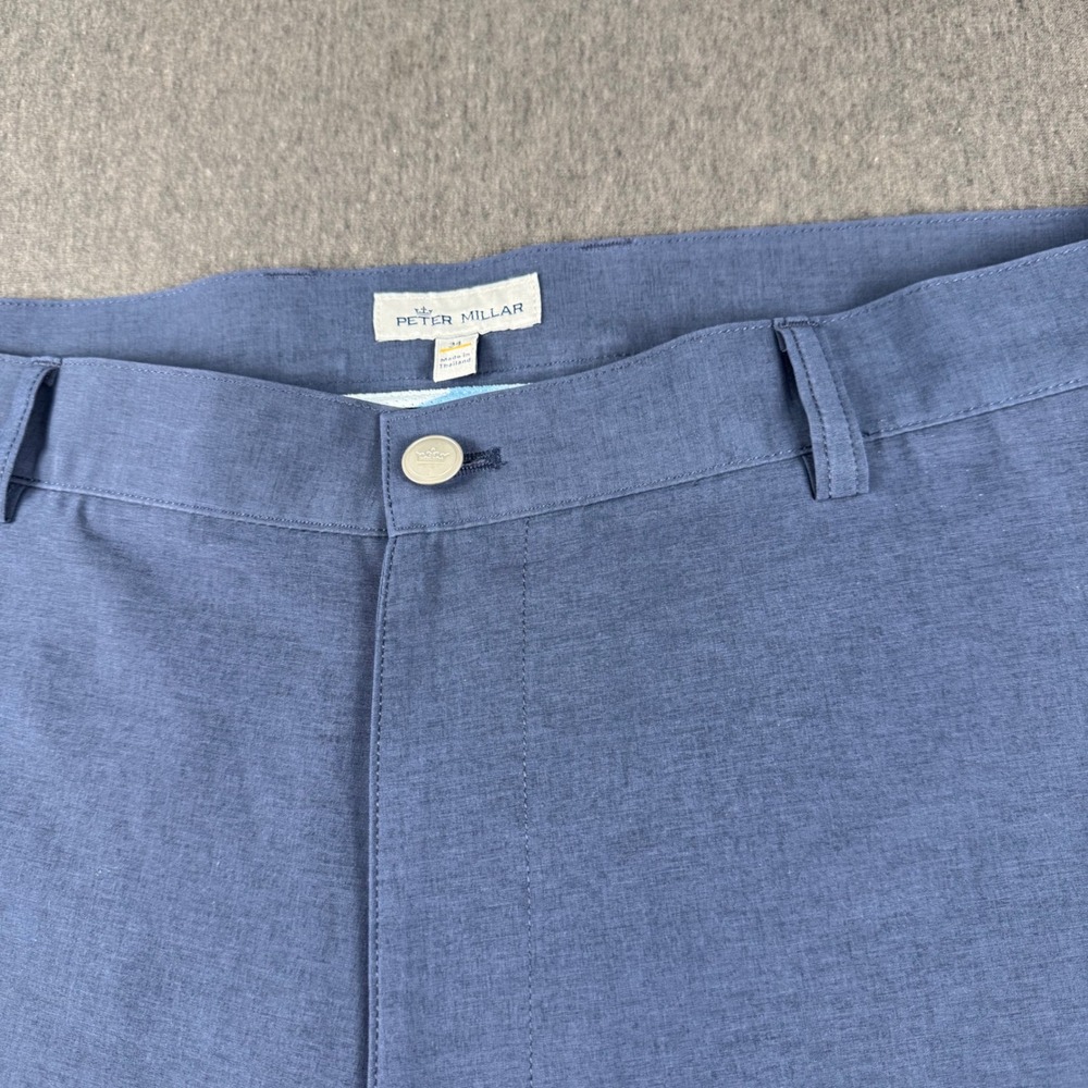 Peter Millar Mens Performance Golf Shorts Blue Heathered Flat Front Size 34